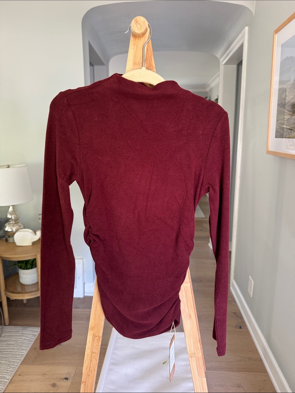 OGL Burgundy Long-Sleeve Ruched Side Top